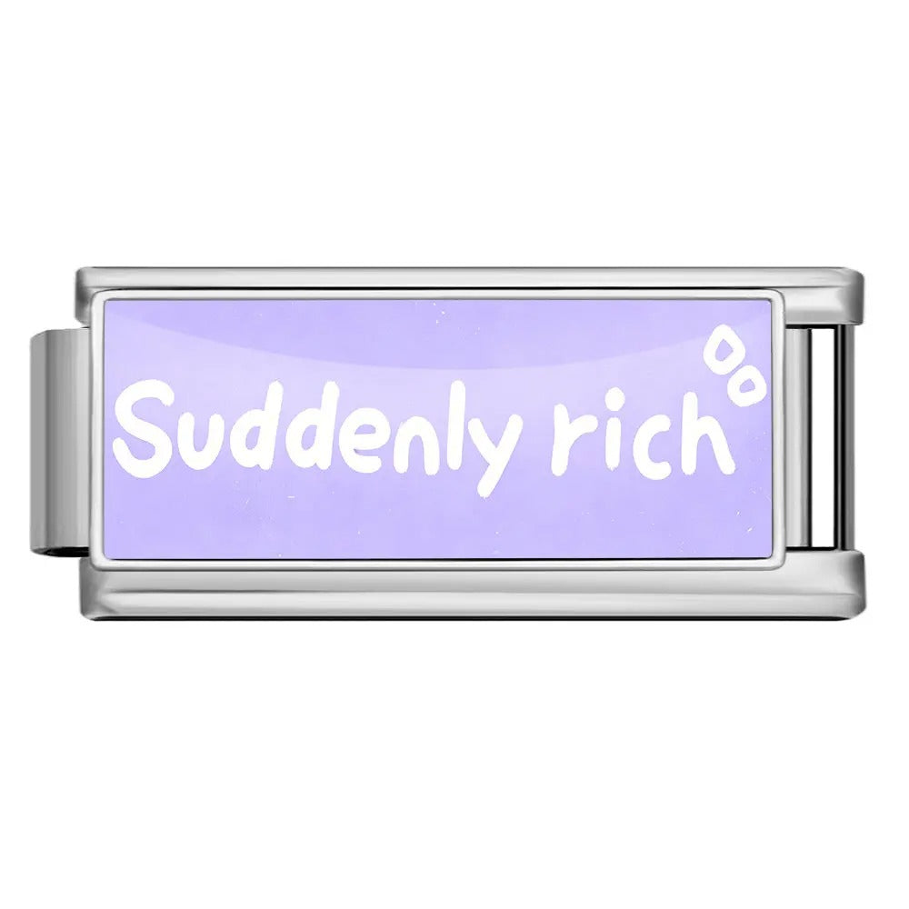 Suddenly Rich purple quote 9mm Italian charm bracelet link