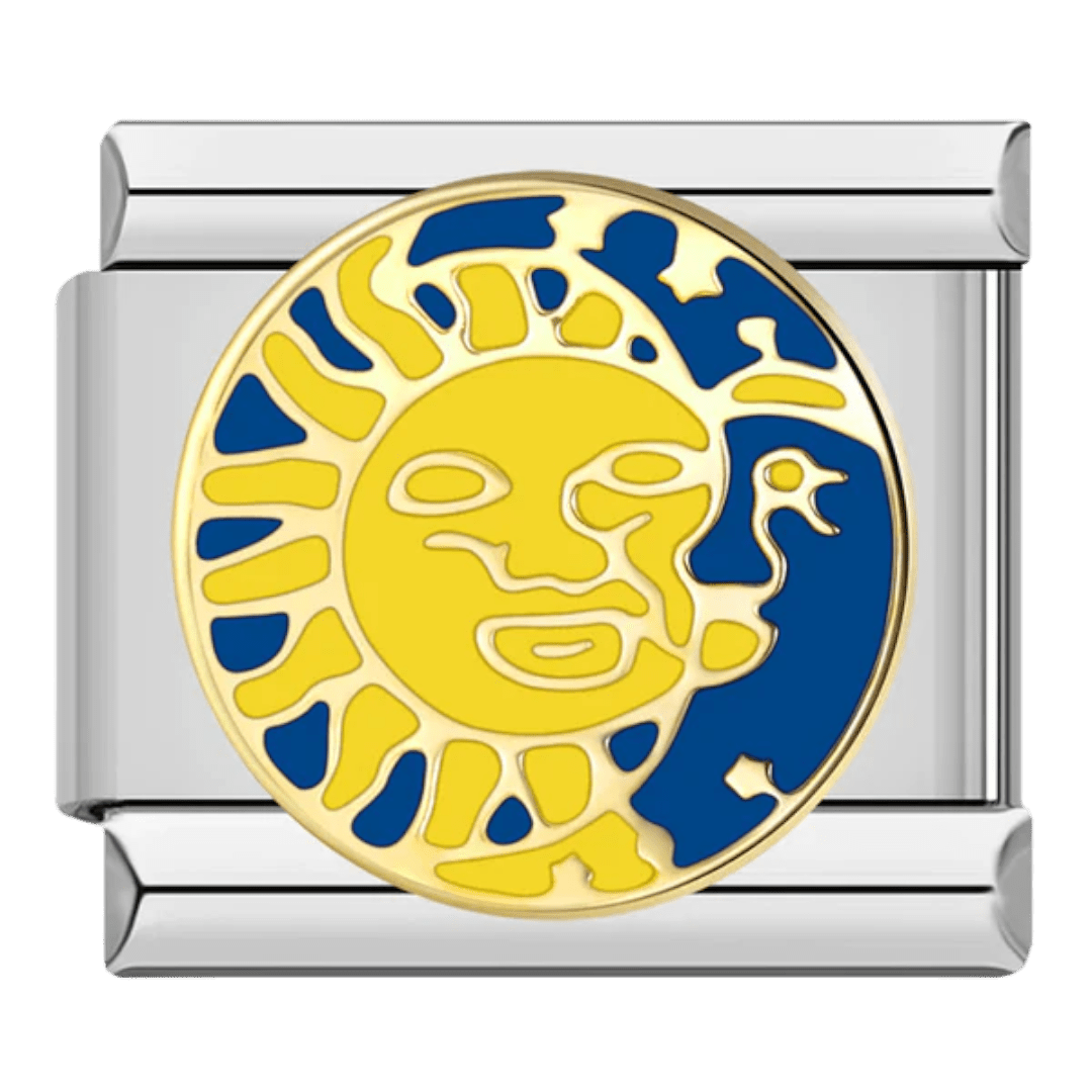 Sun and Moon Italian charm 9mm gold and blue celestial design