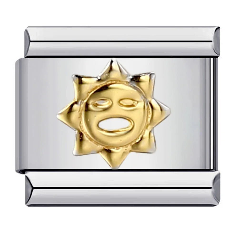 Sun face Italian charm 9mm with gold-tone raised sun design