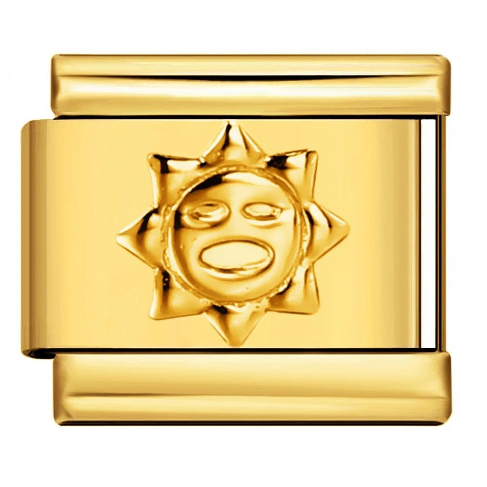 Sun face Italian charm 9mm with gold-tone raised sun design Gold