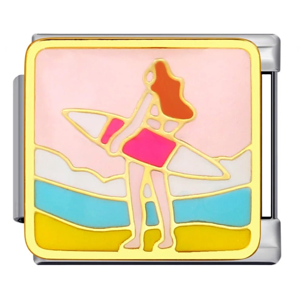 Surfer beach scene Italian charm 9mm ocean surfing Italian charm link