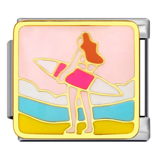 Surfer beach scene Italian charm 9mm ocean surfing Italian charm link