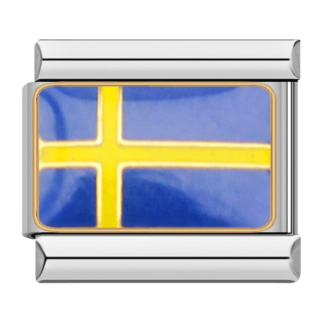 Sweden Swedish flag Italian charm 9mm blue enamel with yellow cross and gold-tone trim
