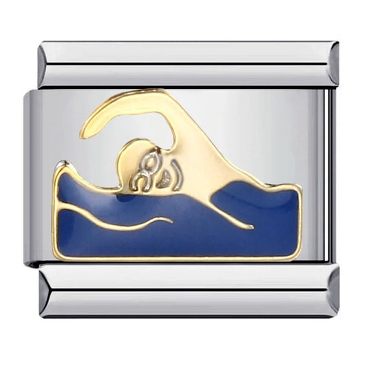 Swimmer Italian charm 9mm swimming wave design