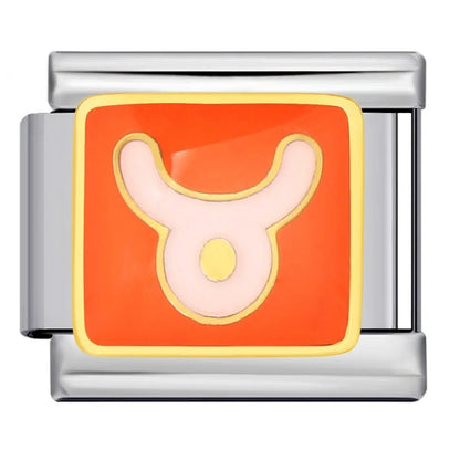 Taurus zodiac symbol orange Italian charm 9mm