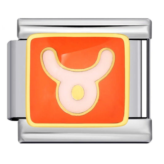 Taurus zodiac symbol orange Italian charm 9mm