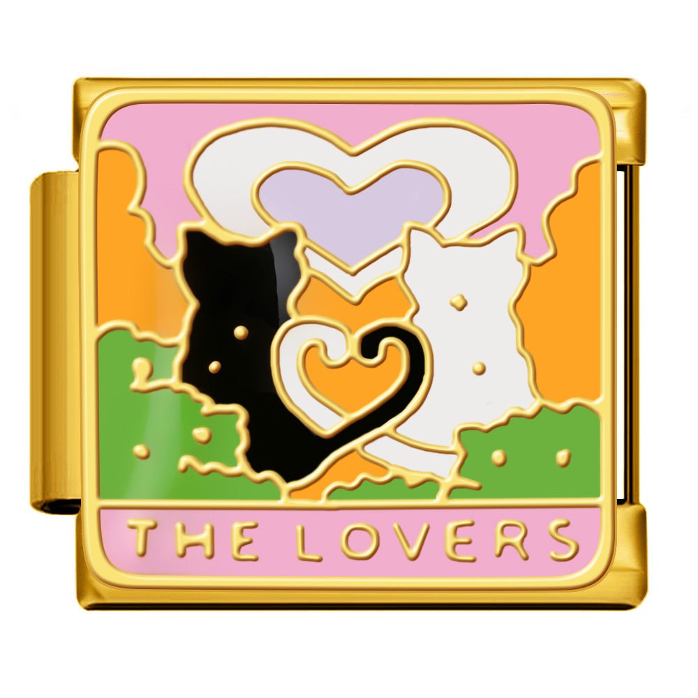 The Lovers tarot card 9mm Italian charm bracelet link with couple and heart design