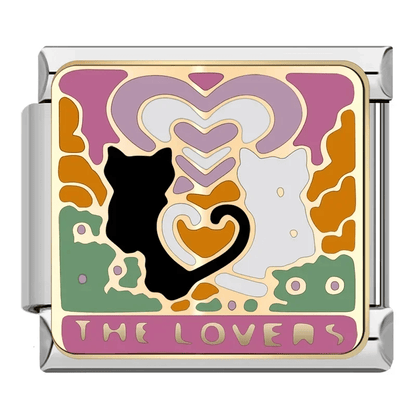The Lovers tarot card 9mm Italian charm bracelet link with couple and heart design