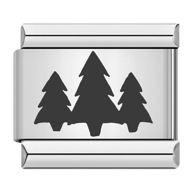 Three black pine tree silhouettes forest nature design 9mm Italian charm