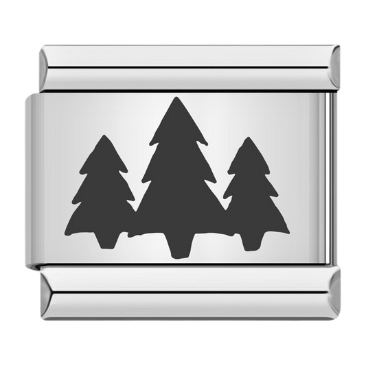 Three black pine tree silhouettes forest nature design 9mm Italian charm