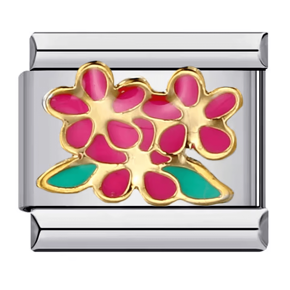 Three flowers floral Italian charm 9mm