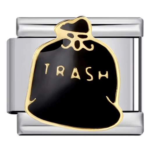 Trash bag Italian charm 9mm black enamel trash design