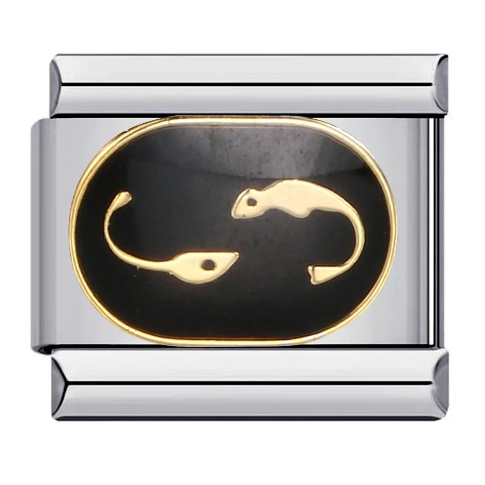 Two tadpoles on black Italian charm 9mm