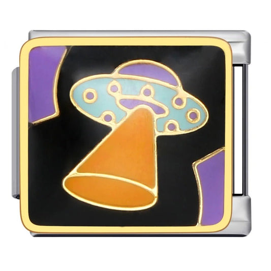UFO Italian charm 9mm with flying saucer space-themed enamel design