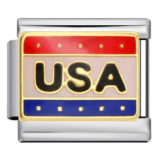 USA Italian charm 9mm patriotic red white blue bracelet charm