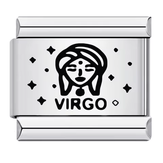 Virgo zodiac Italian charm 9mm with black Virgo symbol and text