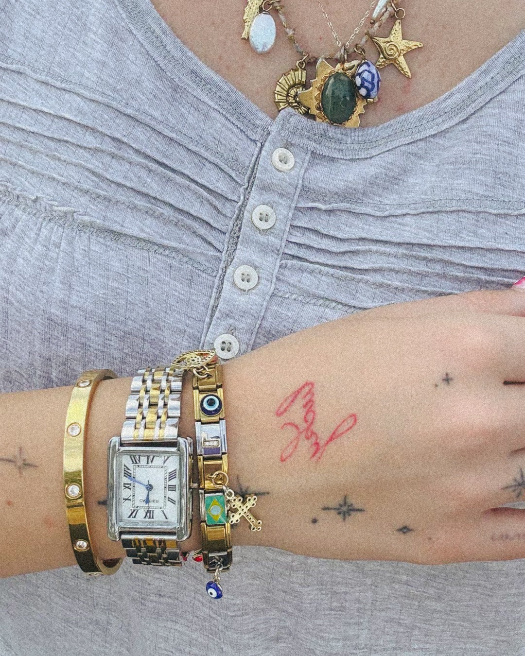 Waterproof Italian charm bracelet with stainless steel links, durable personalized charm jewelry