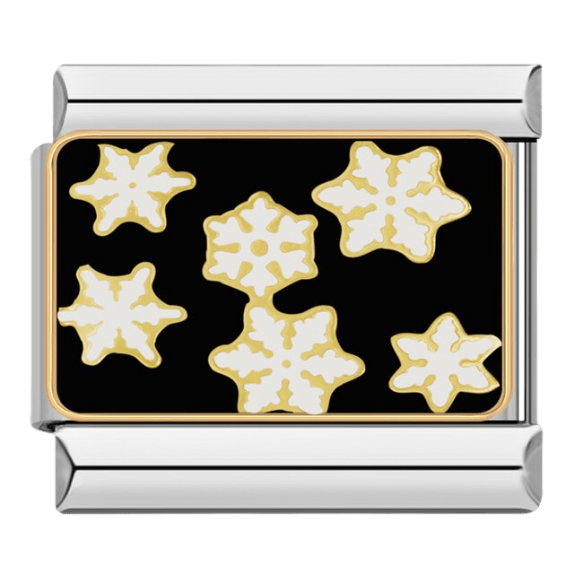 White and gold snowflakes on black background winter 9mm Italian charm