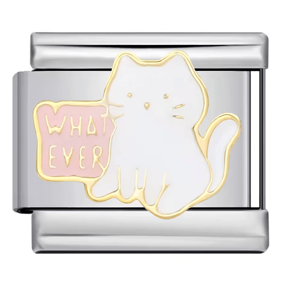 White cat with Whatever text Italian charm 9mm