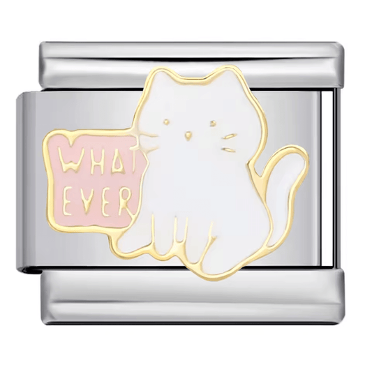 White cat with Whatever text Italian charm 9mm