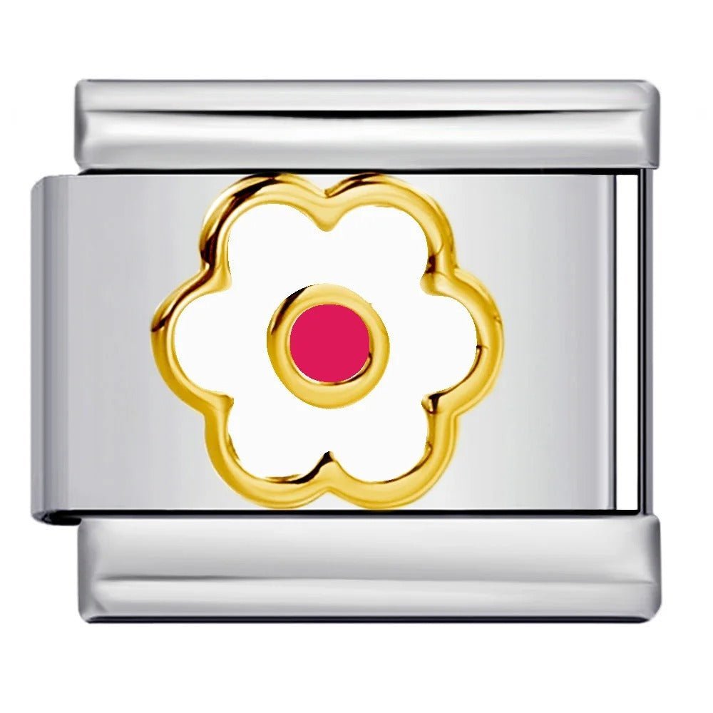 White flower with pink center Italian charm 9mm