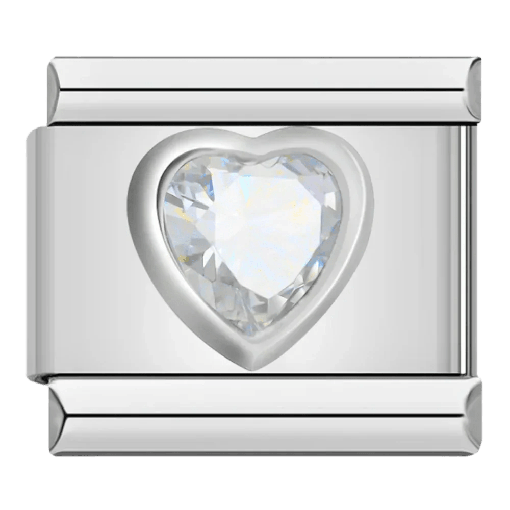 White gem heart 9mm Italian charm by Charmette compatible with all Italian charm bracelets