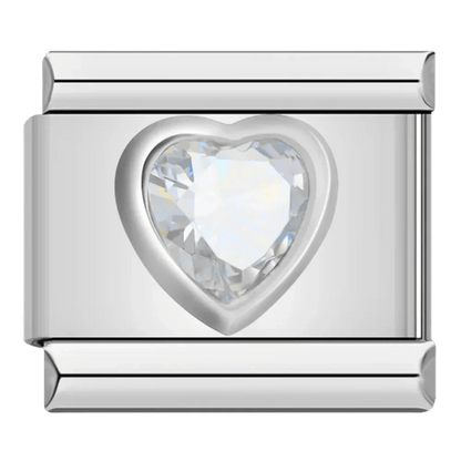 White gem heart 9mm Italian charm by Charmette compatible with all Italian charm bracelets
