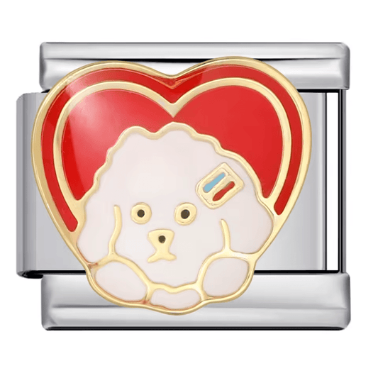 White poodle with red heart Italian charm 9mm