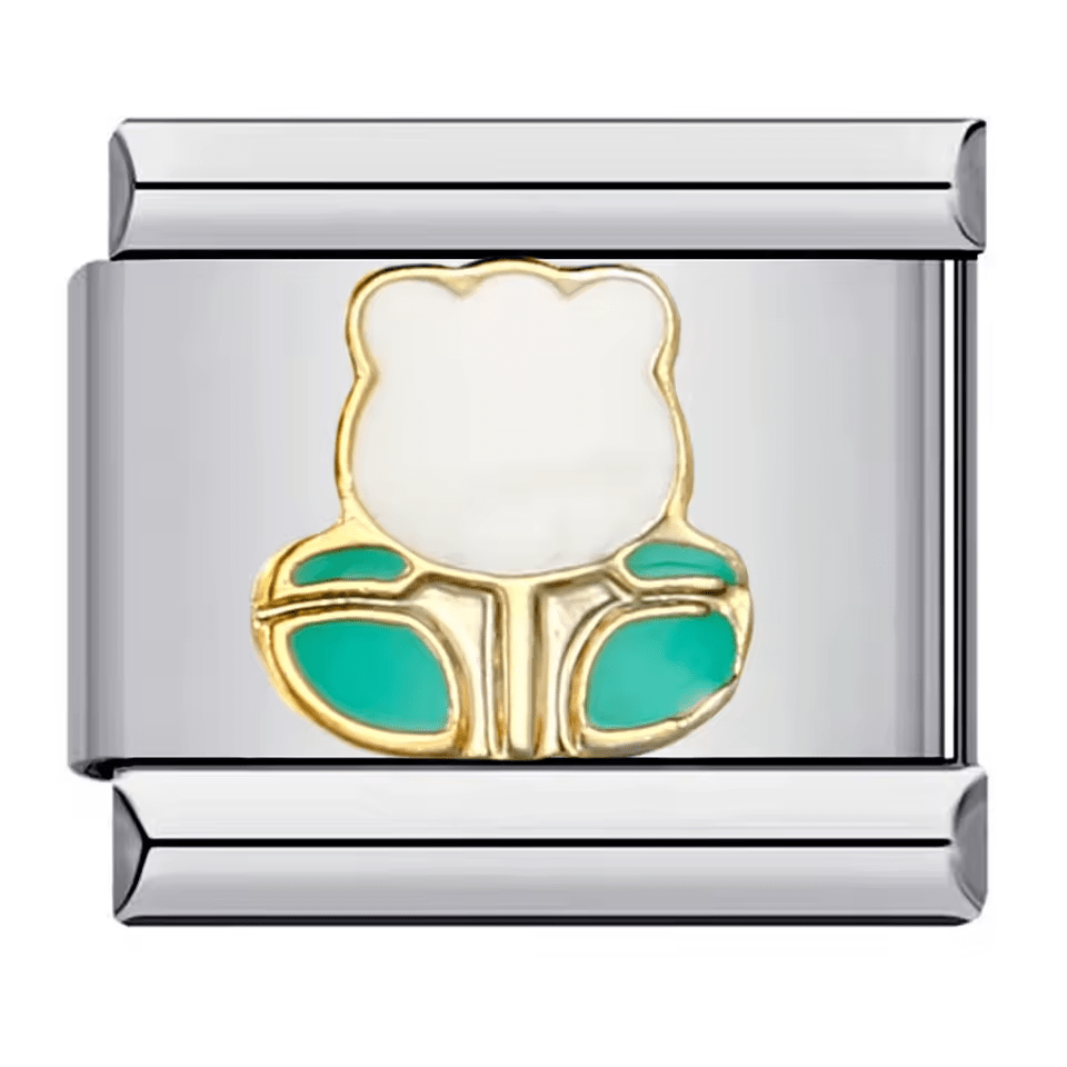 White tulip floral Italian charm 9mm
