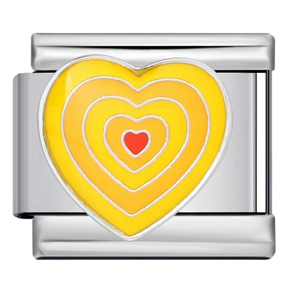 Yellow heart Italian charm 9mm with layered heart enamel design