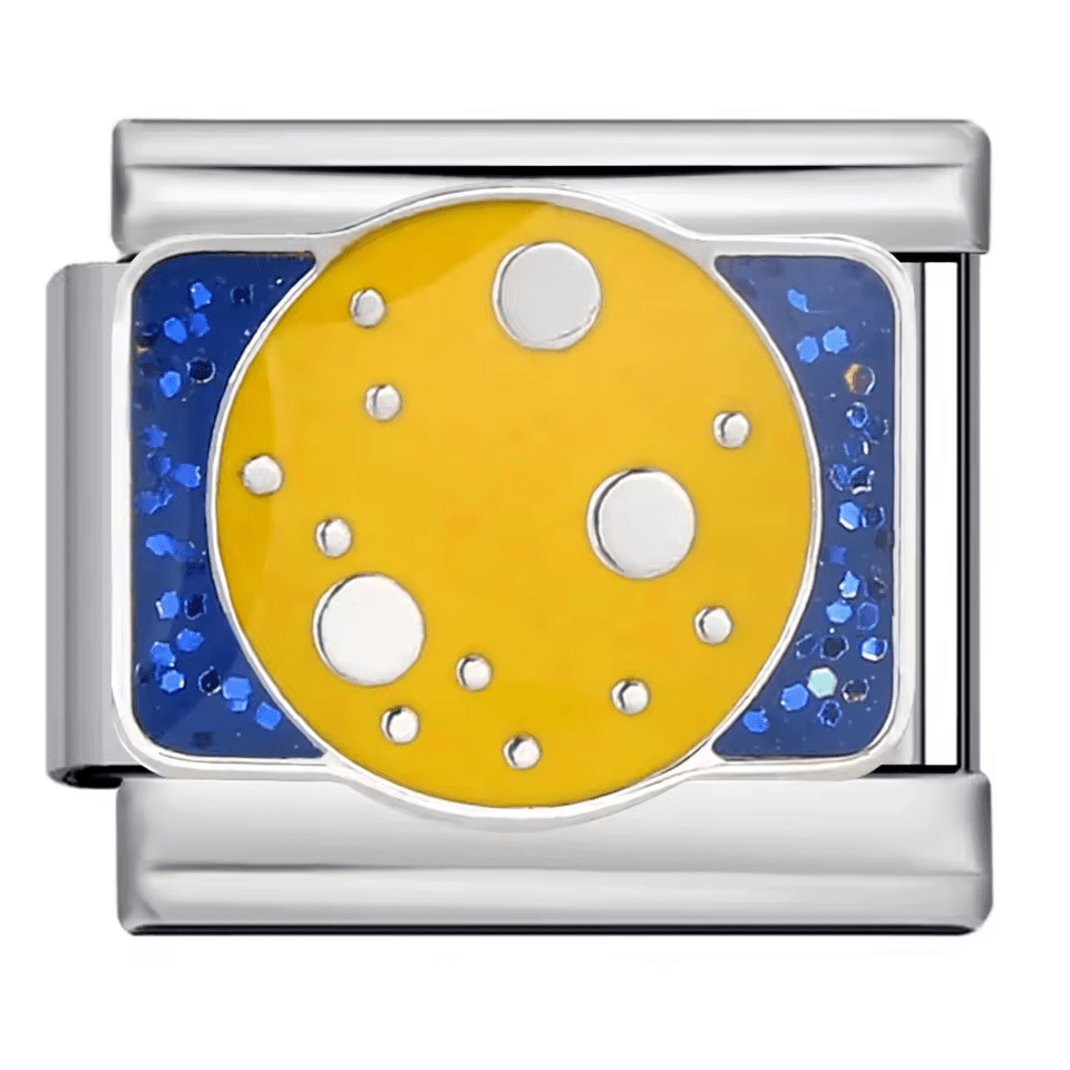 Yellow planet Italian charm 9mm stainless steel bracelet link