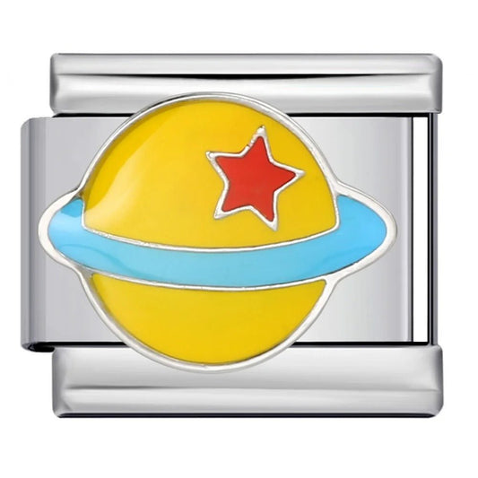 Yellow planet Italian charm 9mm with ringed planet enamel design
