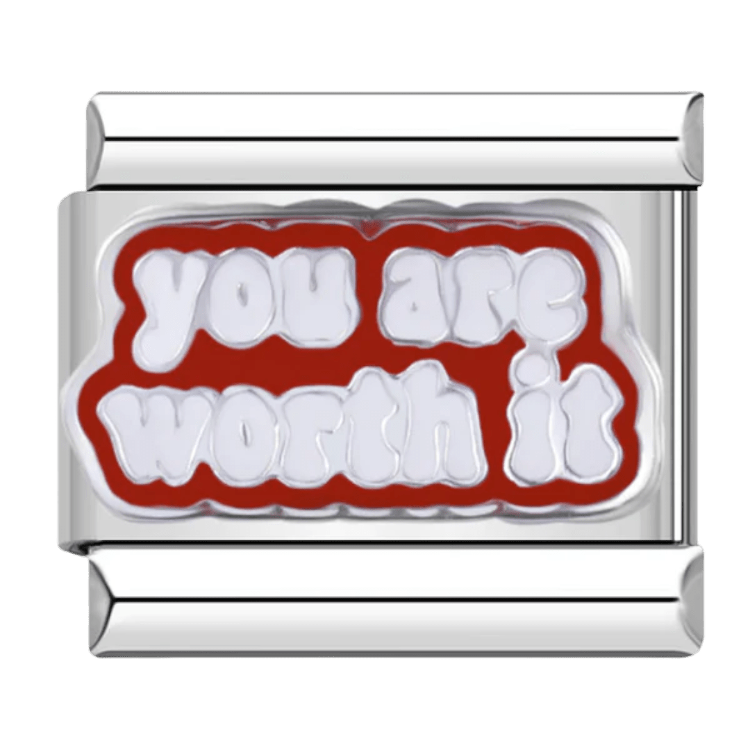 You Are Worth It Italian charm 9mm stainless steel inspirational bracelet link on Charmette Italian charm bracelet