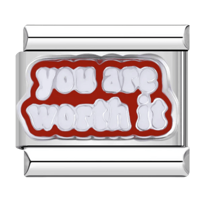 You Are Worth It Italian charm 9mm stainless steel inspirational bracelet link on Charmette Italian charm bracelet
