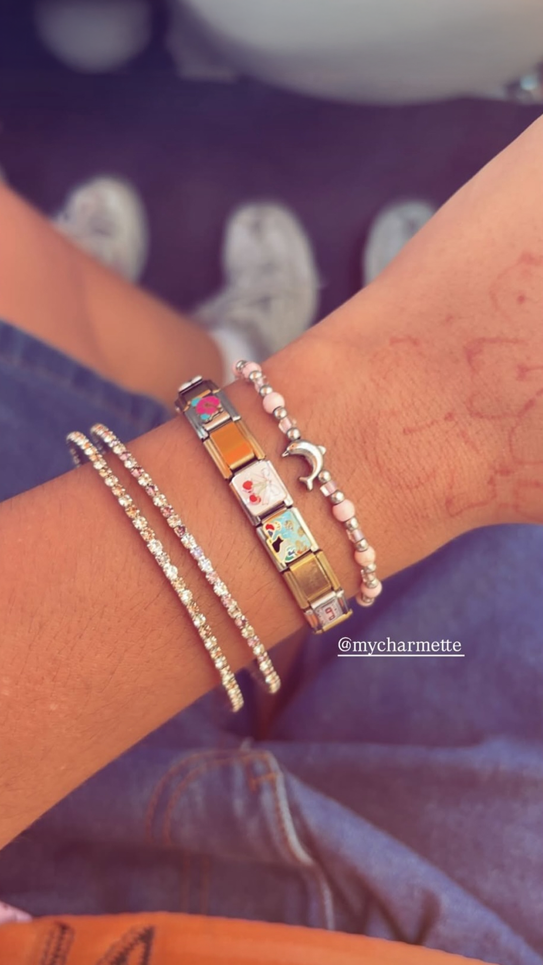 adjustable 9mm italian charm bracelet on female wrist