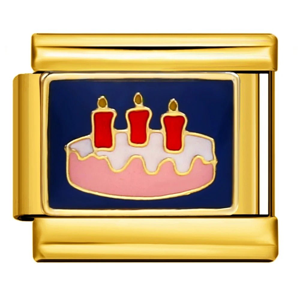 birthday cake Italian charm 9mm bracelet link GOld