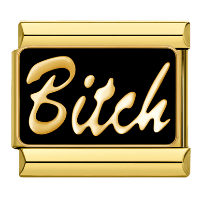 bitch text Italian charm 9mm bracelet link Gold