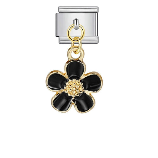Black Hanging Flower - – Italian Charm Bracelet by Charmette