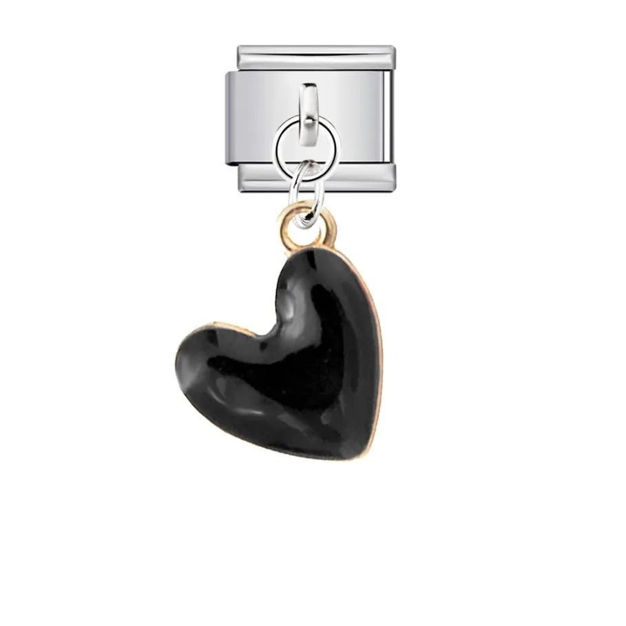 black hanging heart Italian charm 9mm bracelet link
