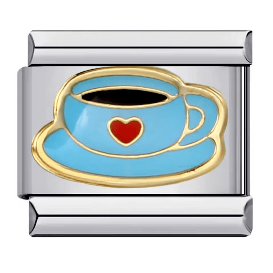 blue coffee cup heart Italian charm 9mm bracelet link