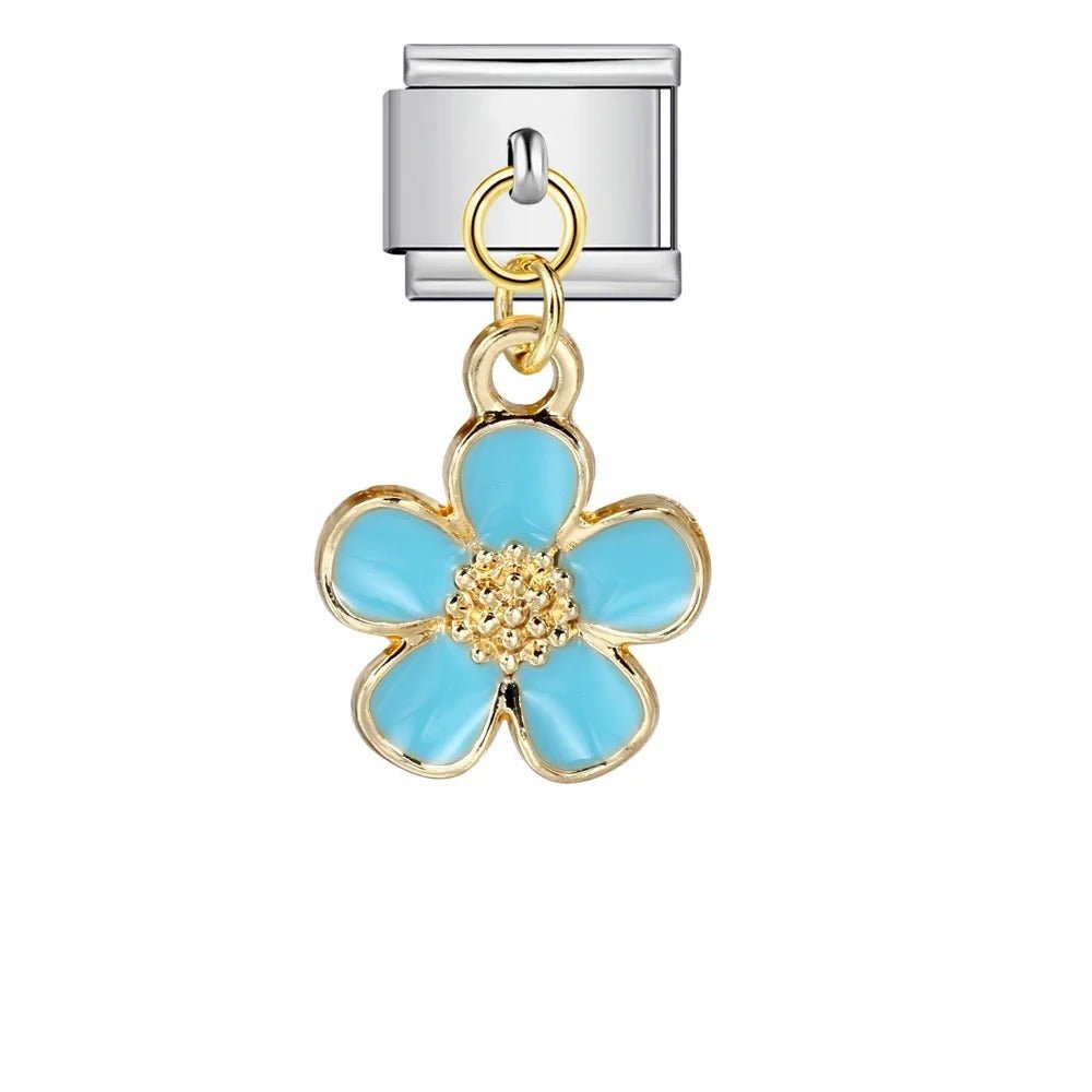 blue dangling flower Italian charm 9mm floral bracelet charm