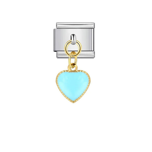 blue dangling heart Italian charm 9mm bracelet link