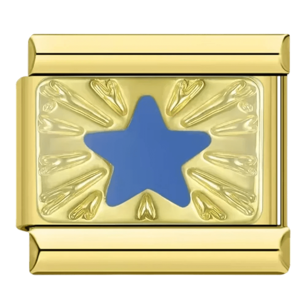 blue star Italian charm 9mm bracelet link Gold