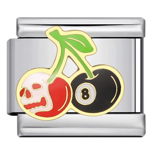 Cherry 8 Ball & Skull - – Italian Charm Bracelet by Charmette