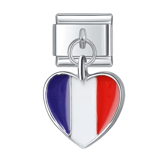 Dangling Heart Flag (France) - – Italian Charm Bracelet by Charmette