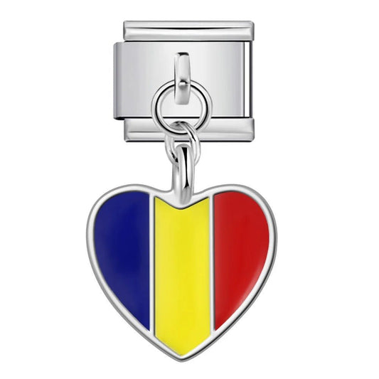 Dangling Heart Flag (Romania) - – Italian Charm Bracelet by Charmette