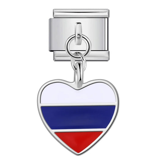 Dangling Heart Flag (Russia) - – Italian Charm Bracelet by Charmette