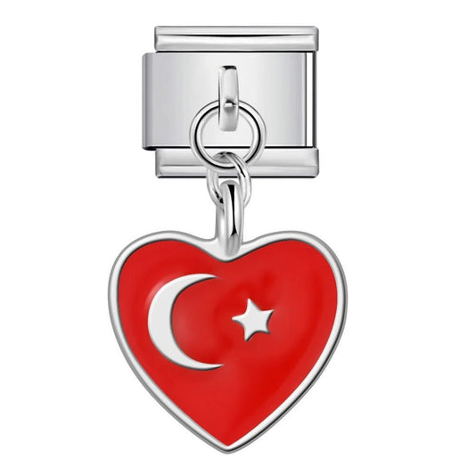 Dangling Heart Flag (Turkey) - – Italian Charm Bracelet by Charmette