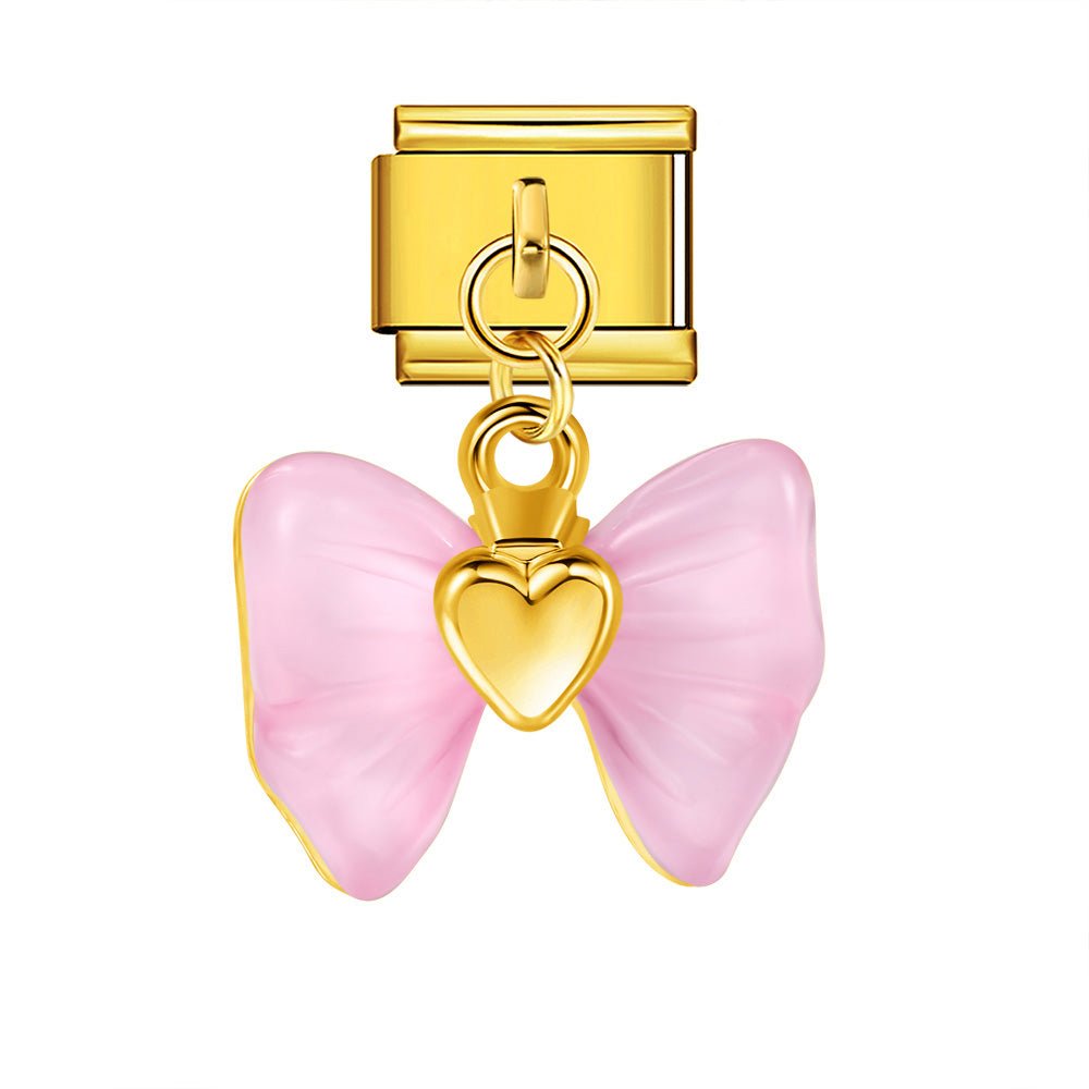 Dangling Pink Bow -– Italian Charm Bracelet by Charmette