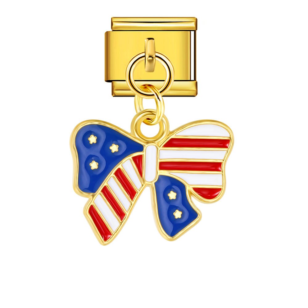 Dangling USA Bow -– Italian Charm Bracelet by Charmette